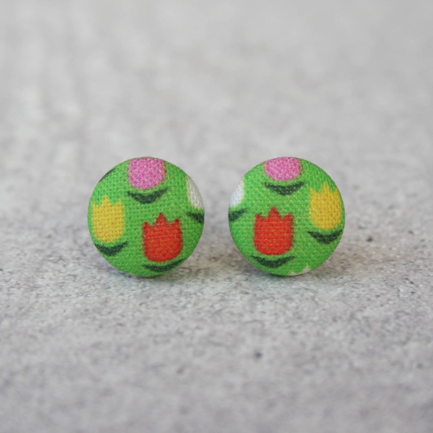 Tulips Fabric Button Earrings