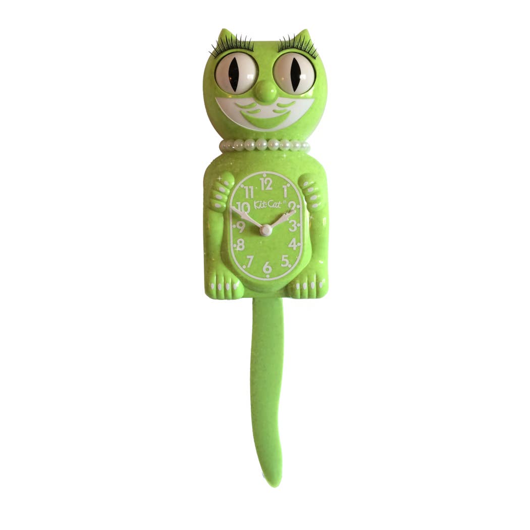 Fun Chartreuse Lady Kit Cat Klock - Pearls