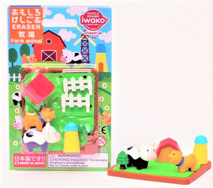 Iwako Farm Animal Eraser Card