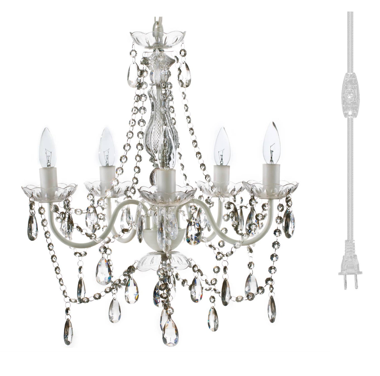 5 Light Crystal White Plug-in Chandelier