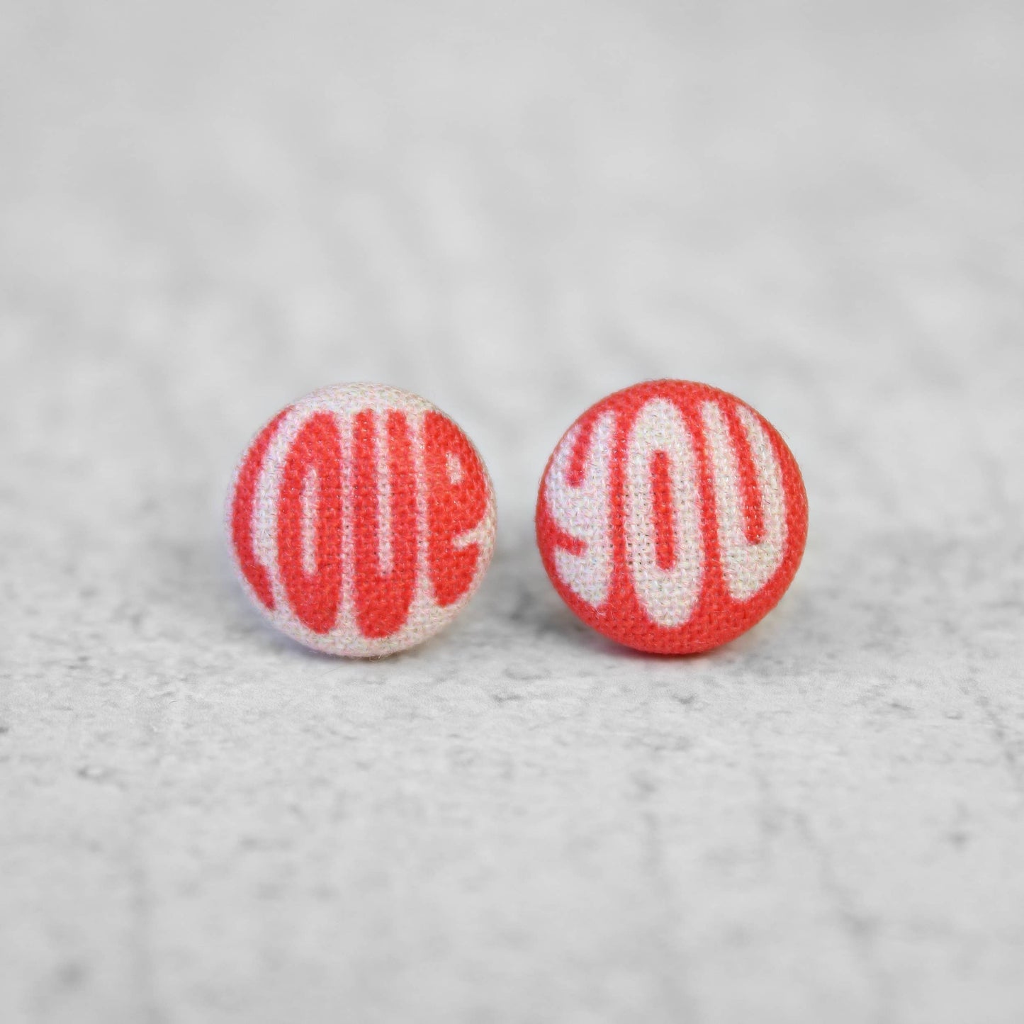 LOVE YOU Fabric Button Earrings