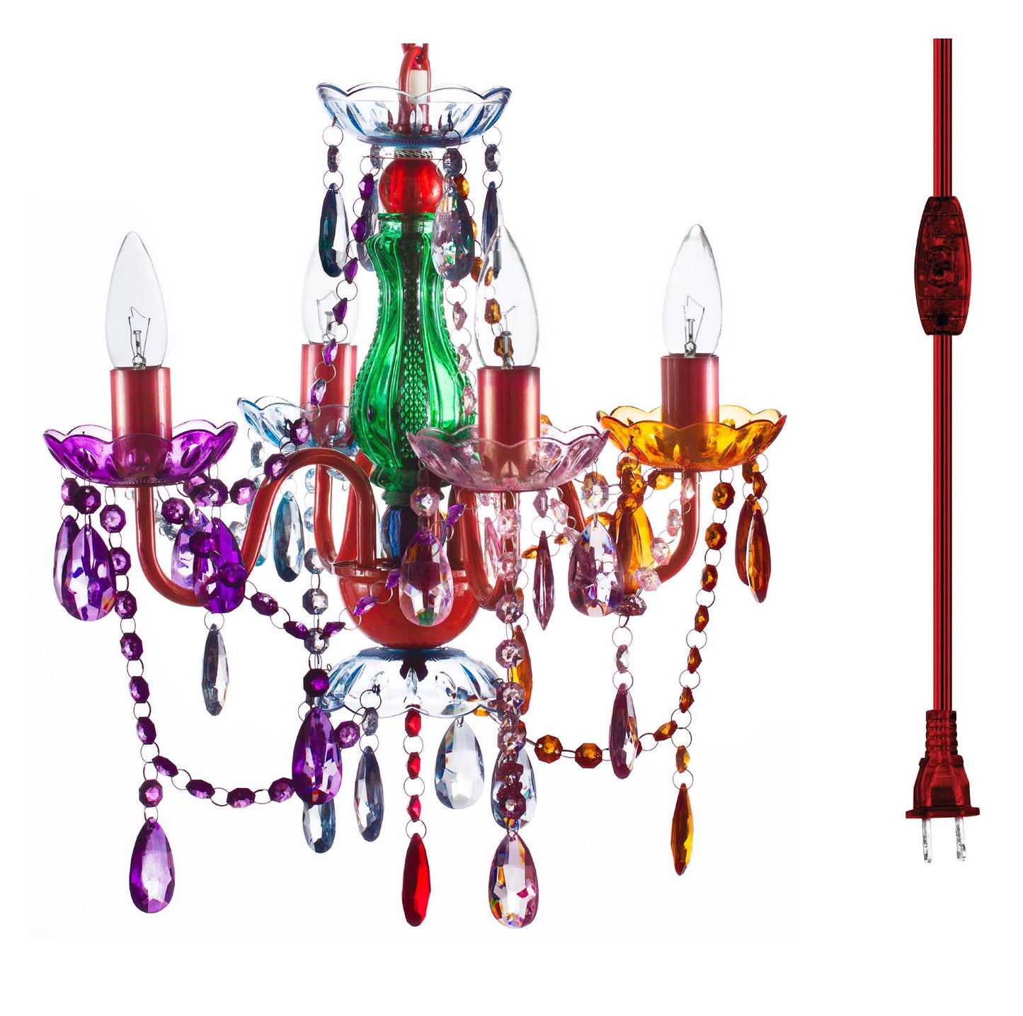 4 Light Multi Colored Plug-in Chandelier