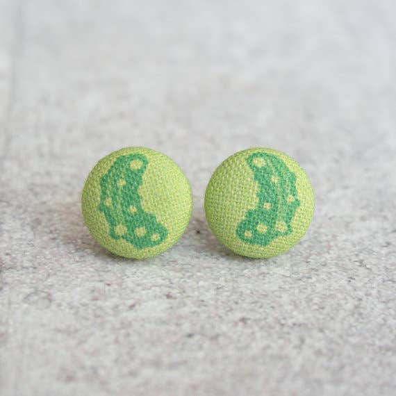 Green Pickle Fabric Button Earrings