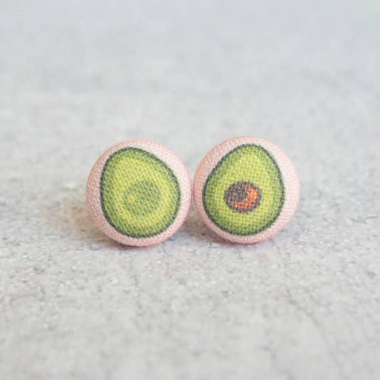 Avocado Fabric Button Earrings