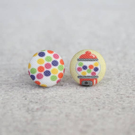 Bubble Gum Fabric Button Earrings