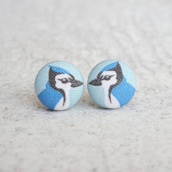 Bluejay Fabric Button Earrings
