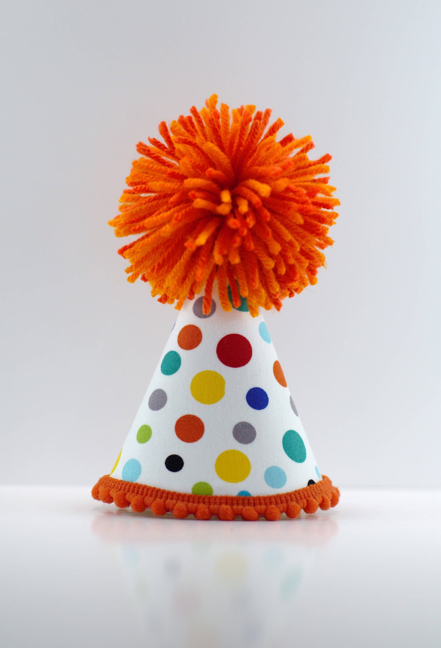White Dots Orange Pom Dog Party Hat