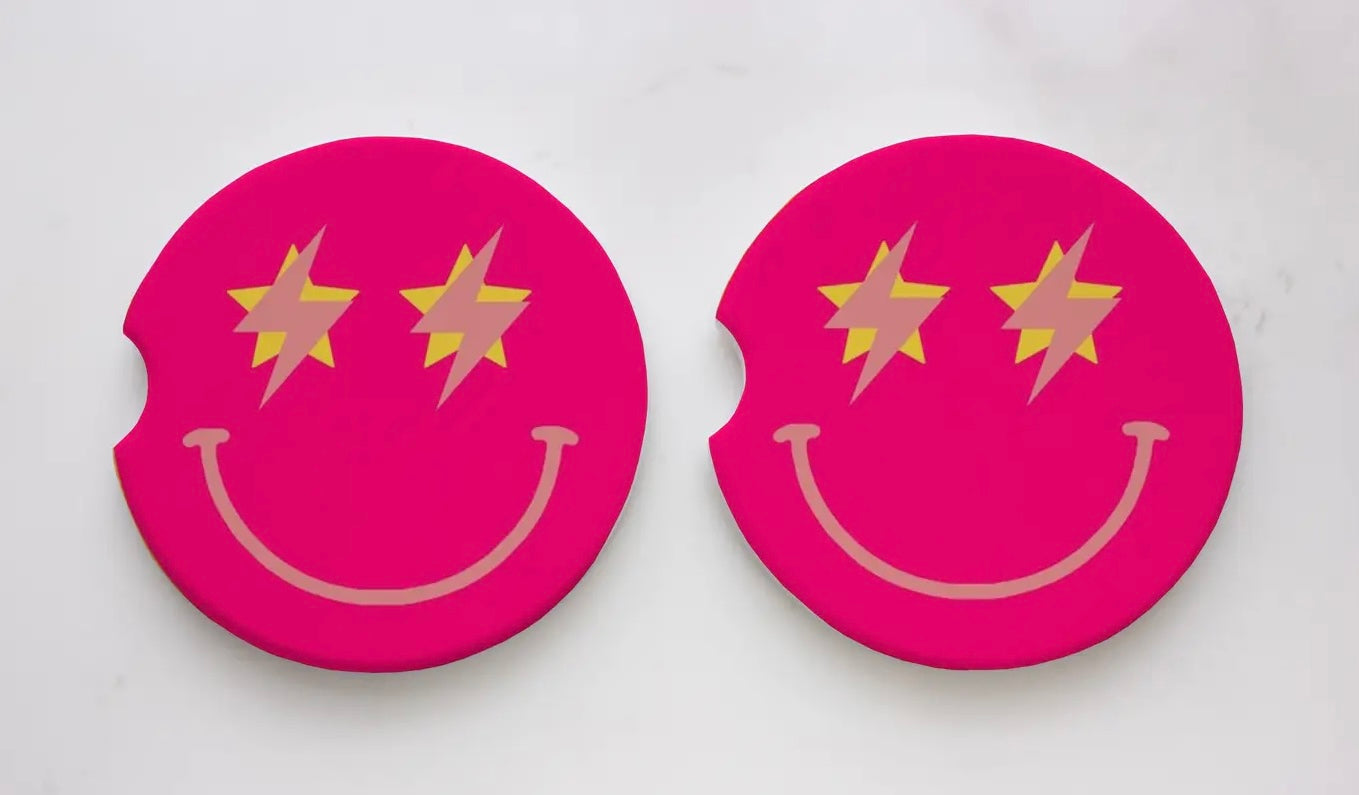 Pink Happy Face Car Coasters