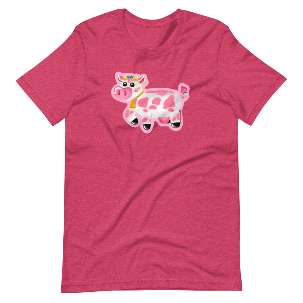 Adult Strawberry Cow T-Shirt Heather Raspberry / S