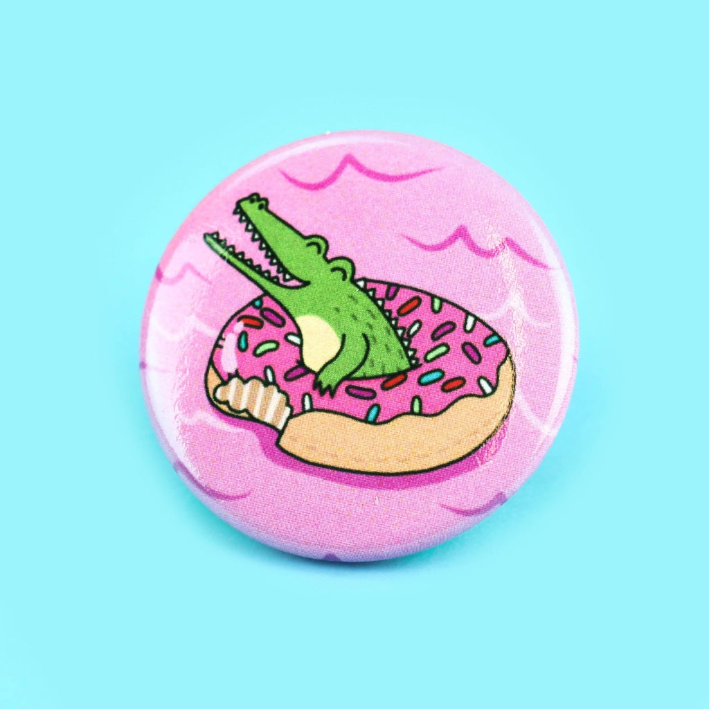 Alligator Doughnut Summer Pool Float Pinback Button