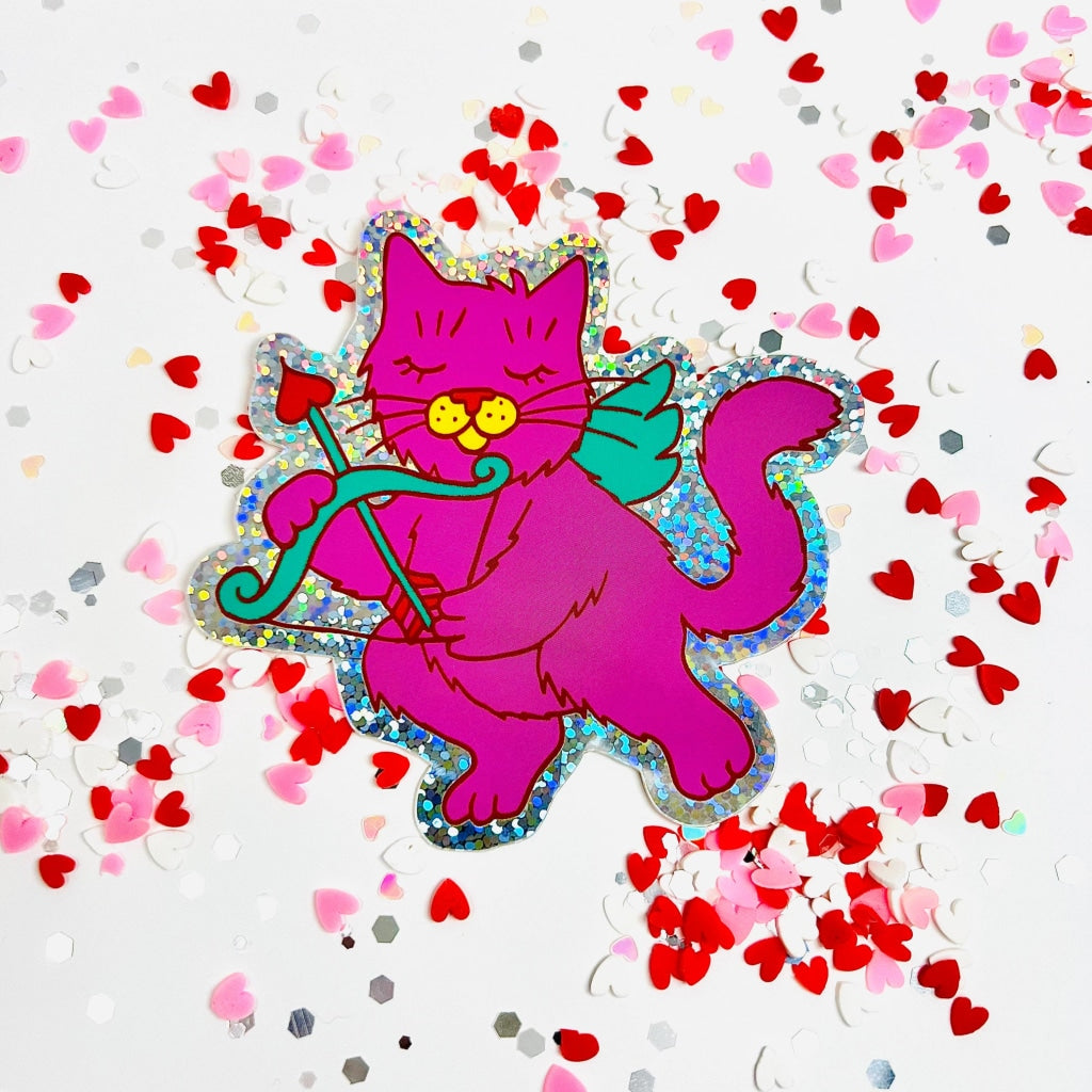 Cupid Kitty Glitter Sticker