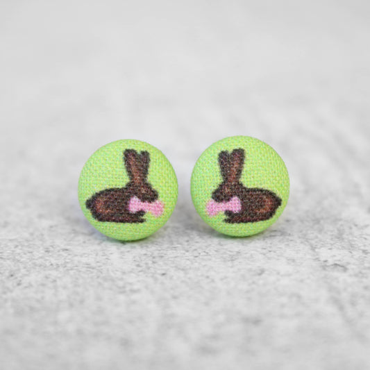 Chocolate Easter Bunny Fabric Button Earrings