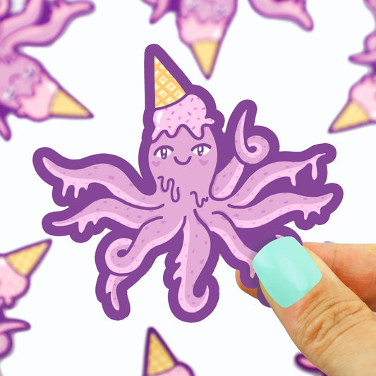 Grape Octopus Ice Cream Treat Waterproof Vinyl Sticker