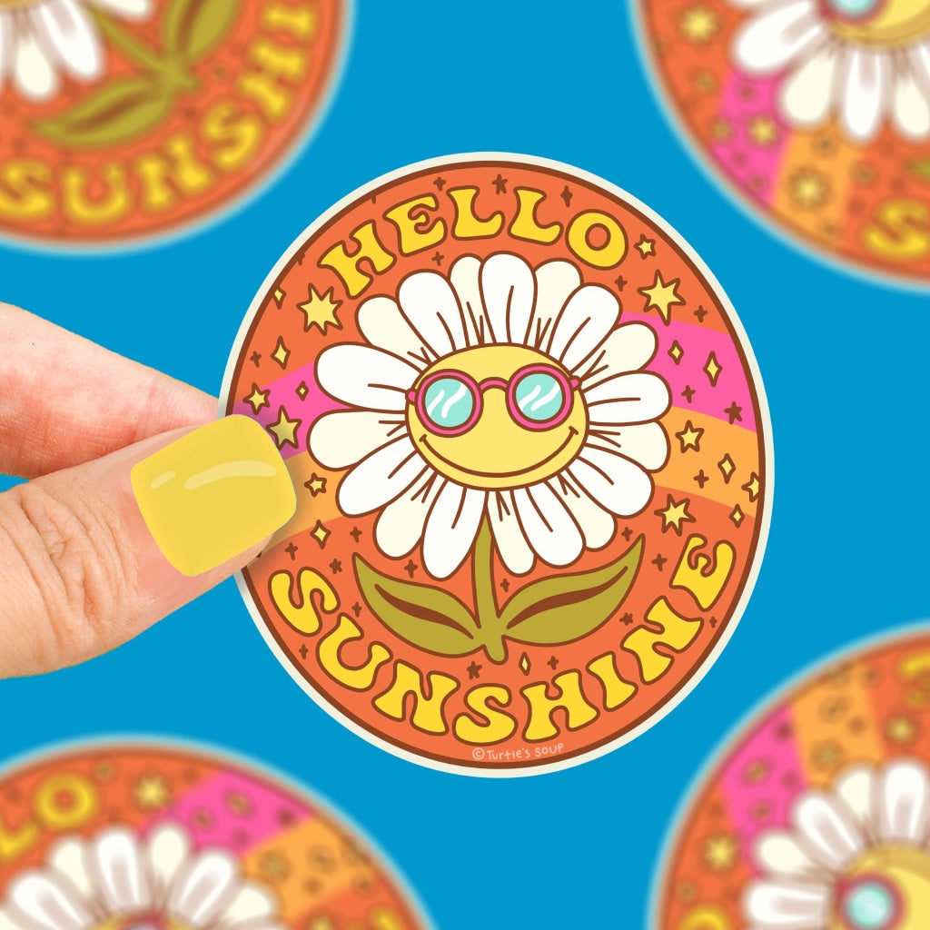 Hello Sunshine Daisy Flower Hippie Psychedelic Vinyl Sticker