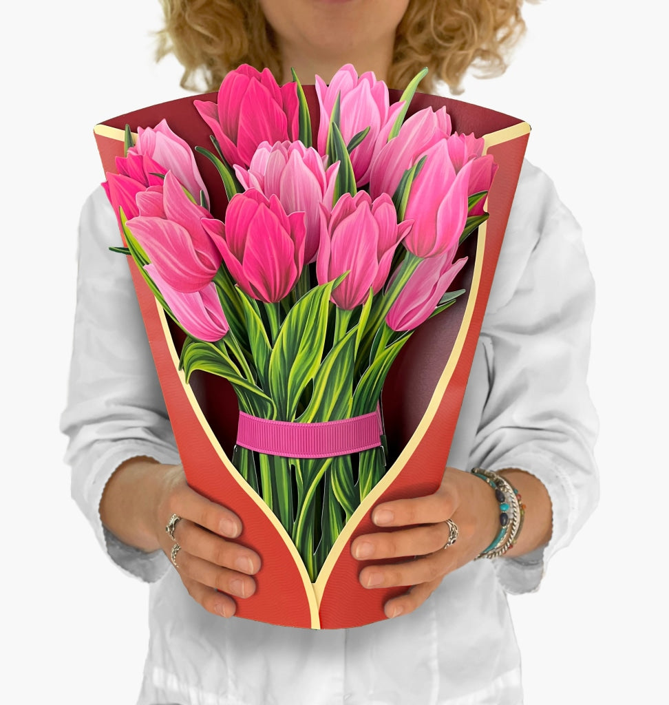 Pink Tulips (8 Pop-Up Greeting Cards + Display Sample)