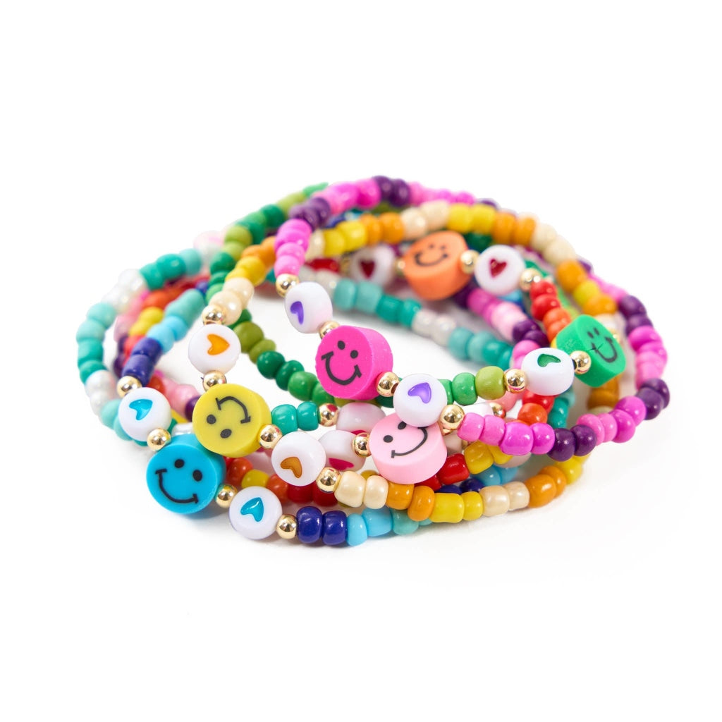 Smiley Beaded Bracelets - Set Of 6 Asst Colors